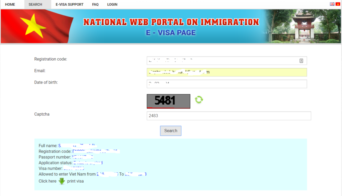 i risultati del vostro visto per il vietnam elettronico (e-visa) sono scritti in questa pagina nel campo Application Status
