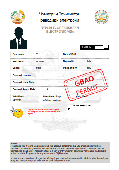 il visto elettronico per il Tajikistan (e-visa) con il GBAO permit